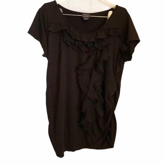 Oh Baby by Motherhood Tops - Motherhood Maternity Black Ruffled Ruched Top L